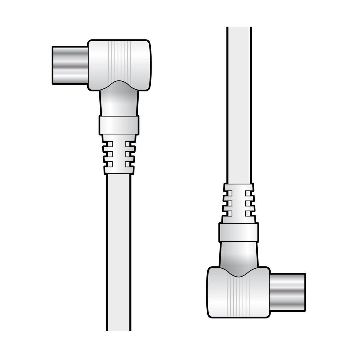 AV:Link 0.5m coaxial lead illustration showing right angle male plugs at both ends with white cable, on a plain background.