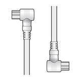 AV:Link 0.5m coaxial lead illustration showing right angle male plugs at both ends with white cable, on a plain background.