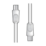 AV:Link 10m coaxial aerial lead illustration showing two white plug-to-plug connectors with silver tips on a plain white background.