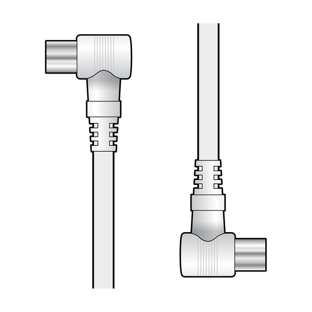 AV:Link 1.0m coaxial lead with white right angle plug to plug connectors at both ends, shown on a plain white background.