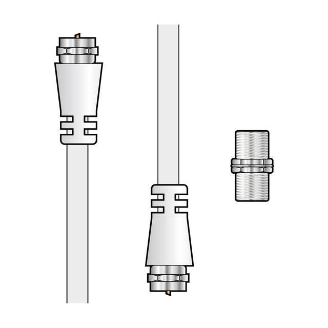 AV:Link coaxial F-type plug to plug 5m lead kit showing both screw-on connector ends and an F-type coupler on a plain white background.