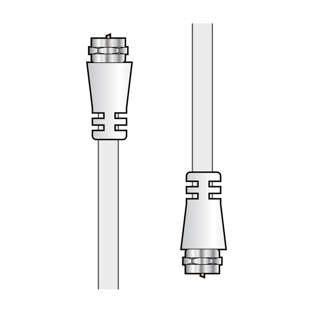 AV:Link 2.0m coaxial flylead by AVSL with white cable and screw-on F-type plug connectors at both ends, shown on a plain white background.