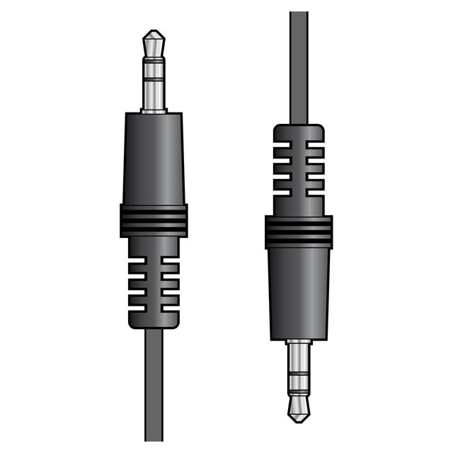 Illustration of two black AV:Link 3.5mm stereo plug connectors, one vertical and one horizontal, set against a white background.