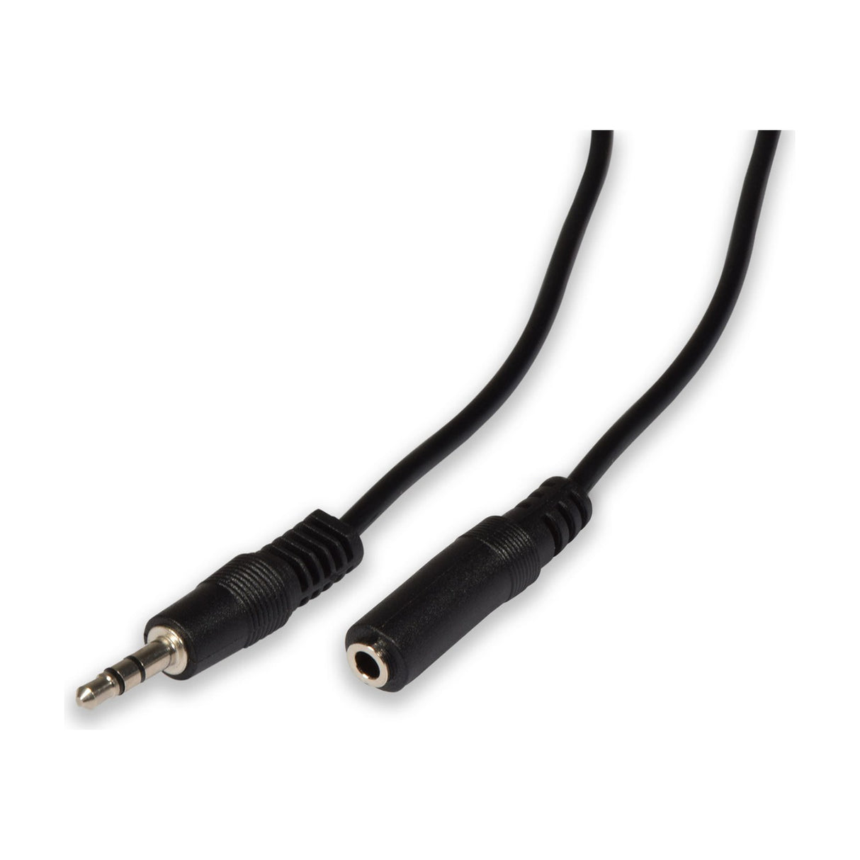 AV:Link 3.5mm stereo plug to socket 6.0m extension lead by AVSL, showing black male and female mini-jack connectors on a white background.
