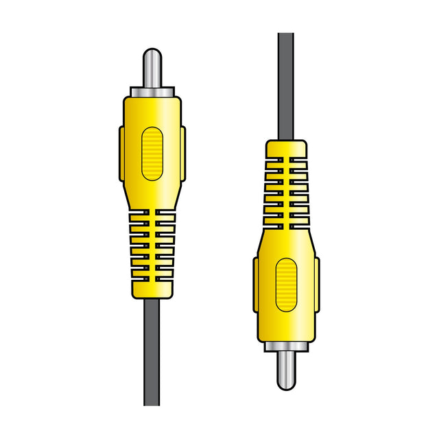 AV:Link 10m RCA phono plug to RCA phono plug screened audio lead with yellow connectors and grey cable, shown on a plain white background.