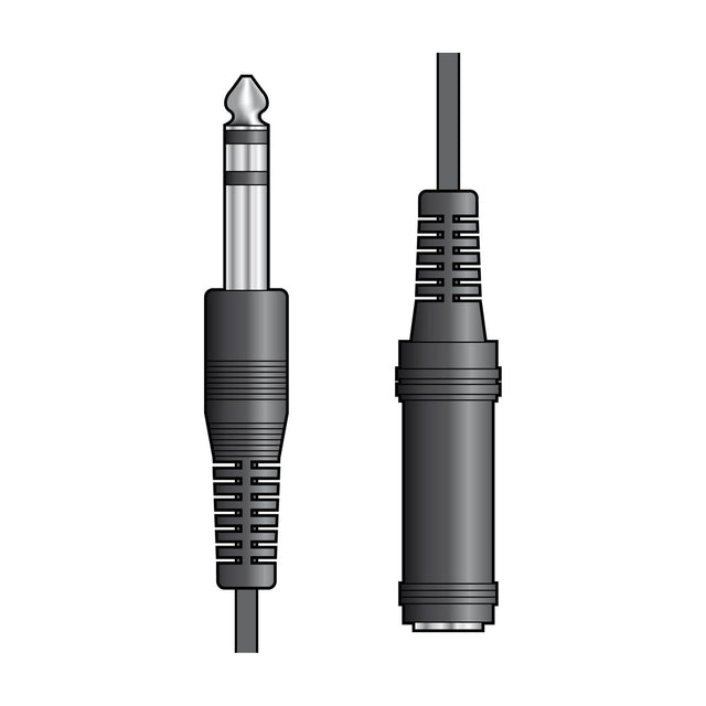 AV:Link 6.3mm stereo TRS plug and matching socket ends of a 6m extension lead shown in black with silver tips on a plain white background.