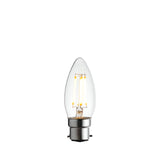 Endon 4W B22 LED filament candle bulb with clear glass, tapered tip and visible warm white filaments on a plain white background.