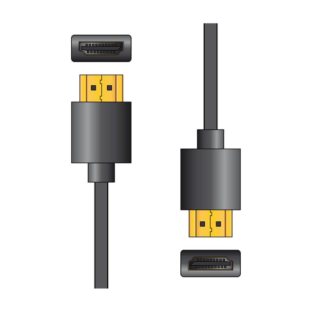 AV:Link Thin-Wire 4K HDMI Lead 3.0m with two low profile gold plated connectors and matching port views on a plain white background.