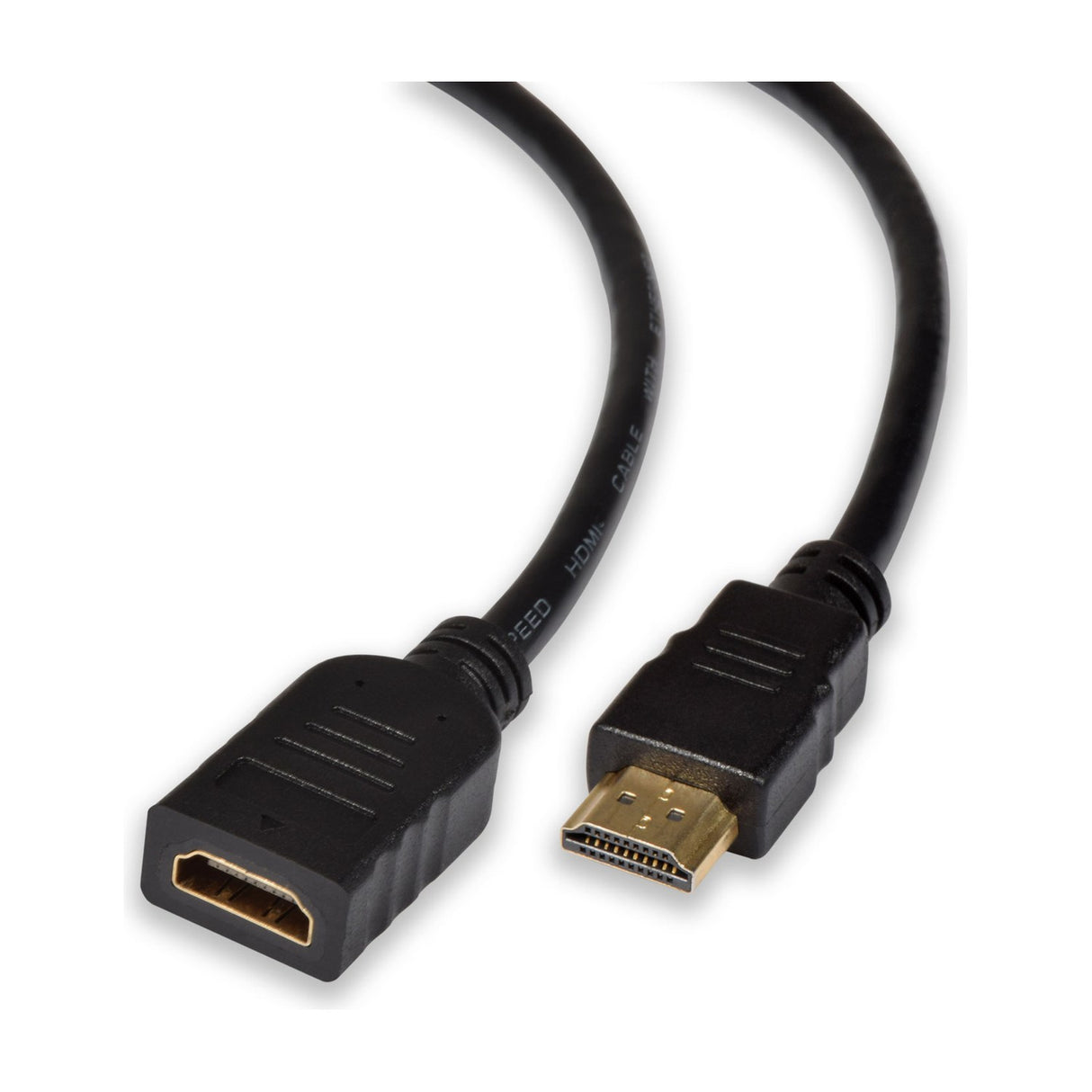 AV:Link 4K HDMI 0.5m extension lead by AVSL with black cable, gold-plated male connector and female socket, shown on a plain white background.