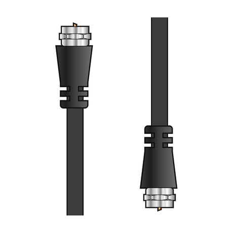 AV:Link RG6 2m coaxial lead with black cable and nickel-plated F-type screw plugs at both ends, shown on a plain white background.