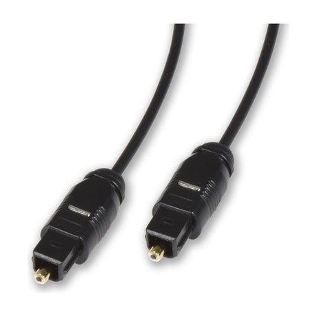 AV:Link 1m Toslink to Toslink fibre optic audio cable by AVSL, showing both black connectors with gold-plated optical tips on a white background.