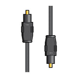 Toslink to Toslink fibre optic cable, 5m, with black connectors and gold-plated tips at both ends, shown on a white background.