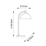 Dimensioned line drawing of the Endon Ashmont table lamp showing height 54.5cm, depth 31cm and width 23cm on a plain white background.