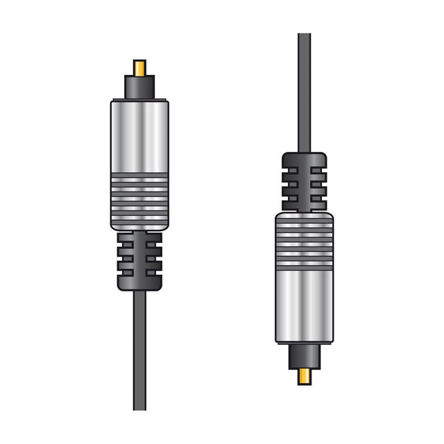 AV:Link fibre optic TOSlink digital audio lead with nickel plated connectors and gold plated tips on black cable, shown on a plain white background.