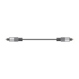 AV:Link fibre optic TOSlink digital audio lead with nickel plated connectors, gold tips and black 5mm PVC cable, shown on a plain white background.