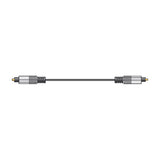 AV:Link fibre optic TOSlink 5.0m optical audio lead with nickel plated head shells, gold plated tips and flexible black PVC cable on a white background.