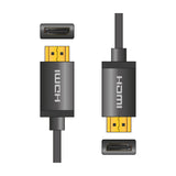 AV:Link 4K HDMI lead in black with gold plated connectors and aluminium shells, shown with matching HDMI ports on a plain white background.