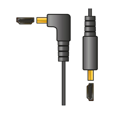 AV:Link 4K flat HDMI lead 5m showing right-angled gold-plated plug and straight HDMI connector with matching socket on a plain white background.