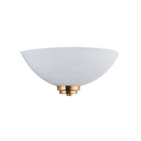 Endon Carlton wall light with a matt white ribbed glass dome shade and brushed aged brass fitting, shown on a plain white background.