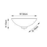 Dimension diagram of the Endon Carlton wall light showing 30cm width, 13cm height, and 15cm projection on a plain white background.