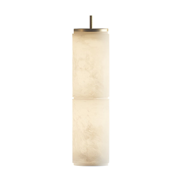 Boreal LED 2 Light Cylinder Alabaster Multi Pendant Light, a stacked two-section soft white stone cylinder shade with a brass cap and rod, shown on a plain white background.