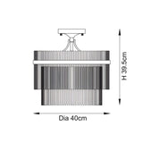 Dimension diagram of Endon Beaumont 3 light semi-flush ceiling light showing 39.5cm height and 40cm diameter on a white background.