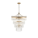 Beaumont 16 Light Chandelier in antique brass, tiered design with clear glass rods and chain suspension, shown on a plain white background.