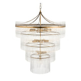 Beaumont 16 Light Chandelier in antique brass, tiered fitting with clear glass rods and chain suspension, shown on a plain white background.