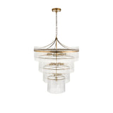 Beaumont 16 Light Chandelier in antique brass with tiered clear glass rods and chain suspension, shown on a plain white background.