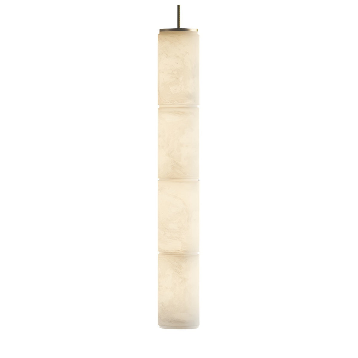 Boreal LED 4 Light Cylinder Alabaster Multi Pendant Light with four stacked alabaster cylinders, a brass cap and cable, shown on a plain white background.