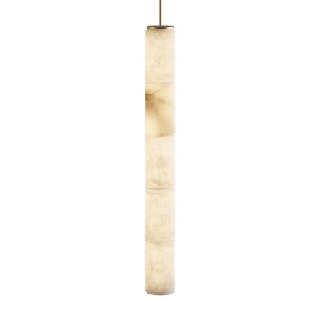 Boreal LED 5 Light Cylinder Alabaster Multi Pendant Light, a tall slim column of five stacked alabaster cylinders with a gold cap and ceiling canopy, shown on a plain white background.
