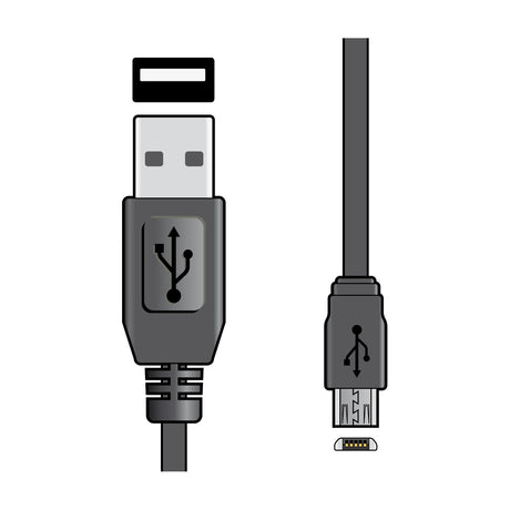 AV:Link USB 2.0 Type A to Micro B 5-pin cable illustration in black, showing both connector ends on a plain white background.