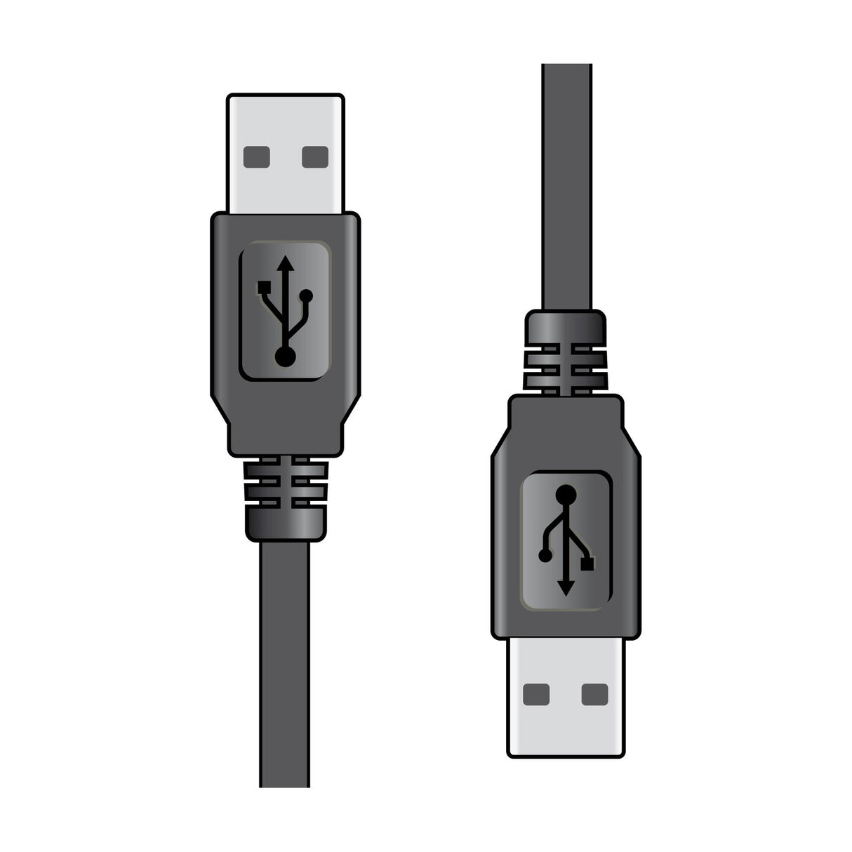 AV:Link USB 2.0 A to A plug lead 1.5m cable by AVSL, shown with two black full-size USB Type A connectors facing each other on a plain white background.