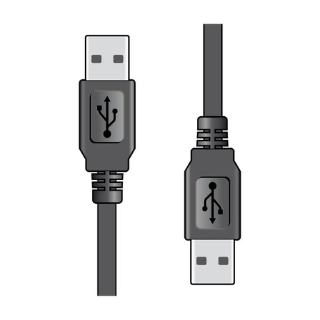 AV:Link USB 2.0 A to A plug lead 1.5m cable by AVSL, shown with two black full-size USB Type A connectors facing each other on a plain white background.