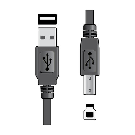 AV:Link USB 2.0 cable by AVSL showing Type A plug on the left and Type B plug on the right with USB symbols, on a plain white background.