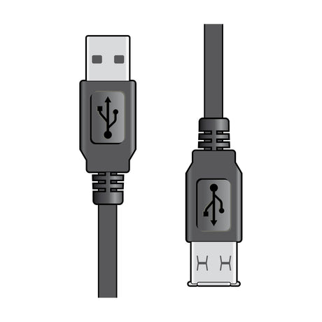 AV:Link USB 2.0 Type A extension lead illustration showing black male plug and matching female socket connectors with USB symbols on a white background.
