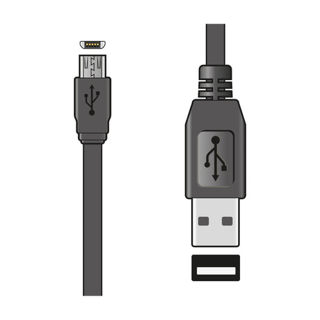 AV:Link Micro USB flat sync and charge cable in black with USB-A connector and Micro USB plug shown on a plain white background.