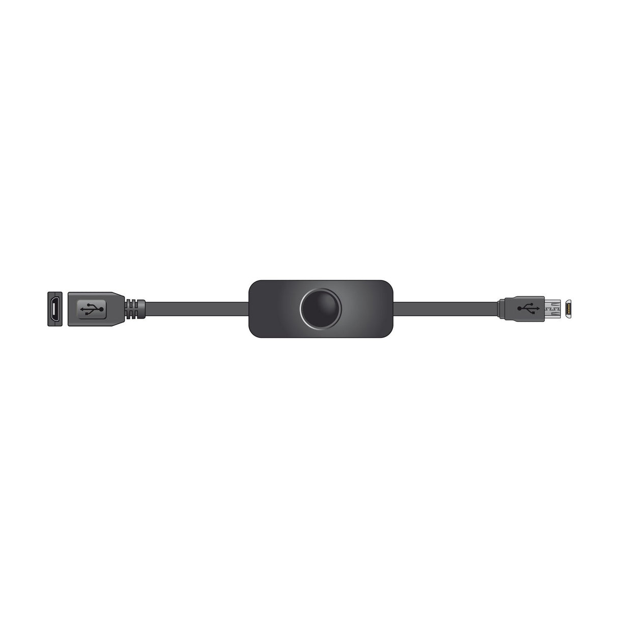 AV:Link Micro USB extension cable with inline power switch, featuring a Micro USB socket and plug on a black lead against a white background.