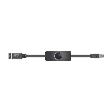 AV:Link Micro USB extension cable with inline power switch, featuring a Micro USB socket and plug on a black lead against a white background.