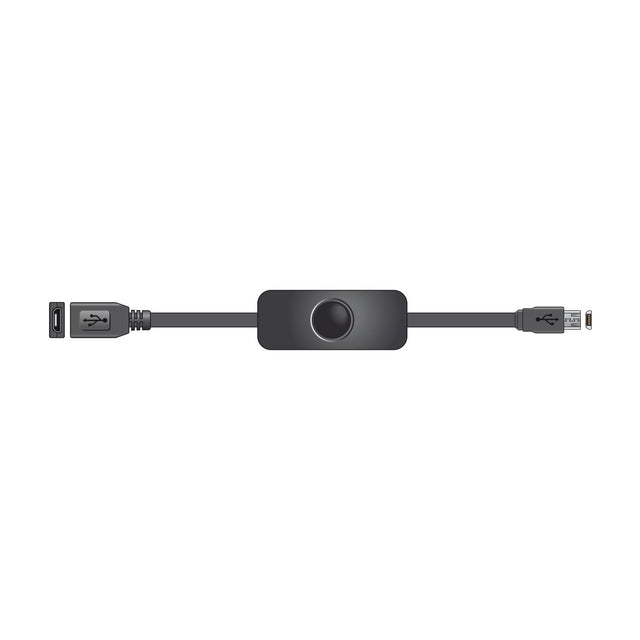 AV:Link Micro USB extension cable with inline power switch, featuring a Micro USB socket and plug on a black lead against a white background.