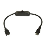 AV:Link Micro USB extension cable by AVSL with inline power switch, 25cm black lead running from Micro USB socket to Micro USB plug, on a white background.