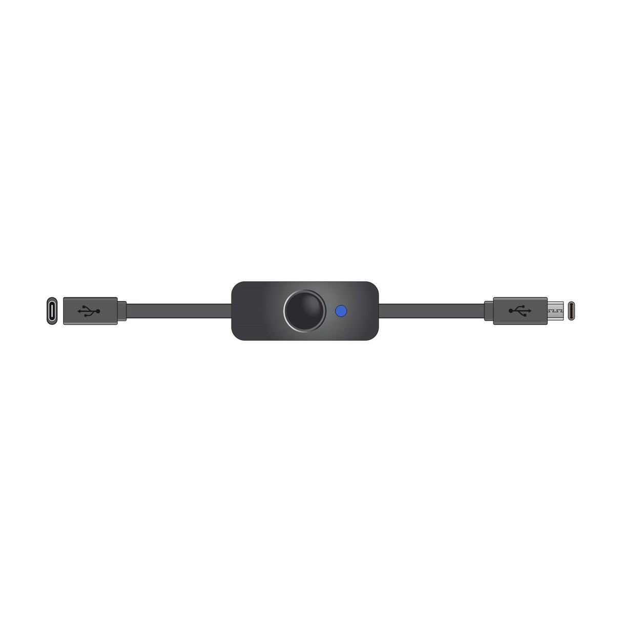 AV:Link USB Type-C extension cable by AVSL with inline LED power switch, black casing, blue indicator, USB-C socket and plug ends, on a white background.