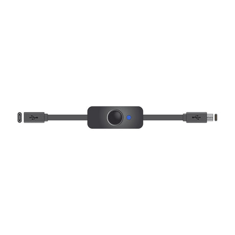 AV:Link USB Type-C extension cable by AVSL with inline LED power switch, black casing, blue indicator, USB-C socket and plug ends, on a white background.