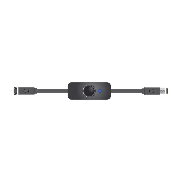 AV:Link USB Type-C extension cable by AVSL with inline LED power switch, black casing, blue indicator, USB-C socket and plug ends, on a white background.
