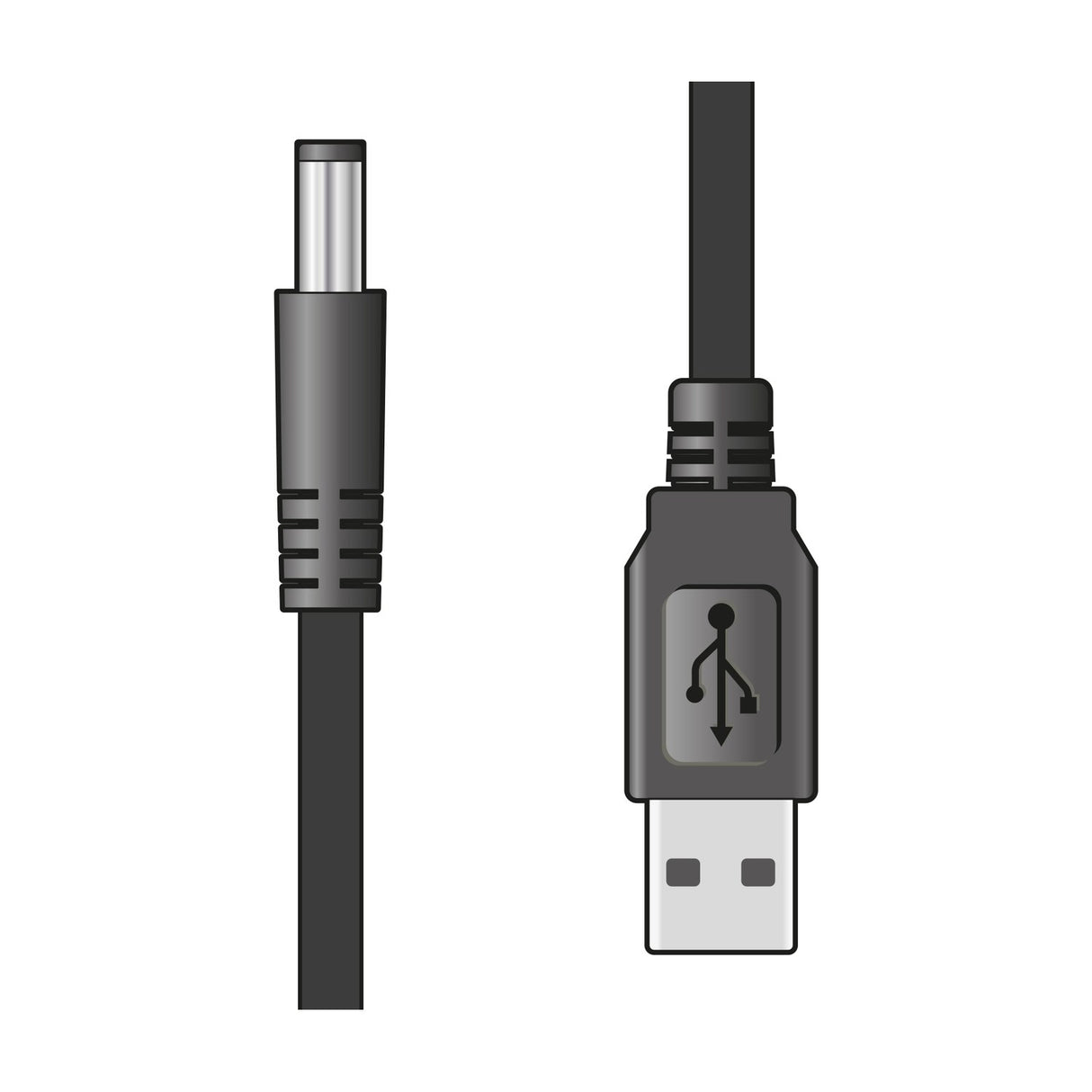 AV:Link USB to 2.1 x 5.5mm 5V DC power lead with black USB Type-A connector and matching barrel plug end, shown on a plain white background.