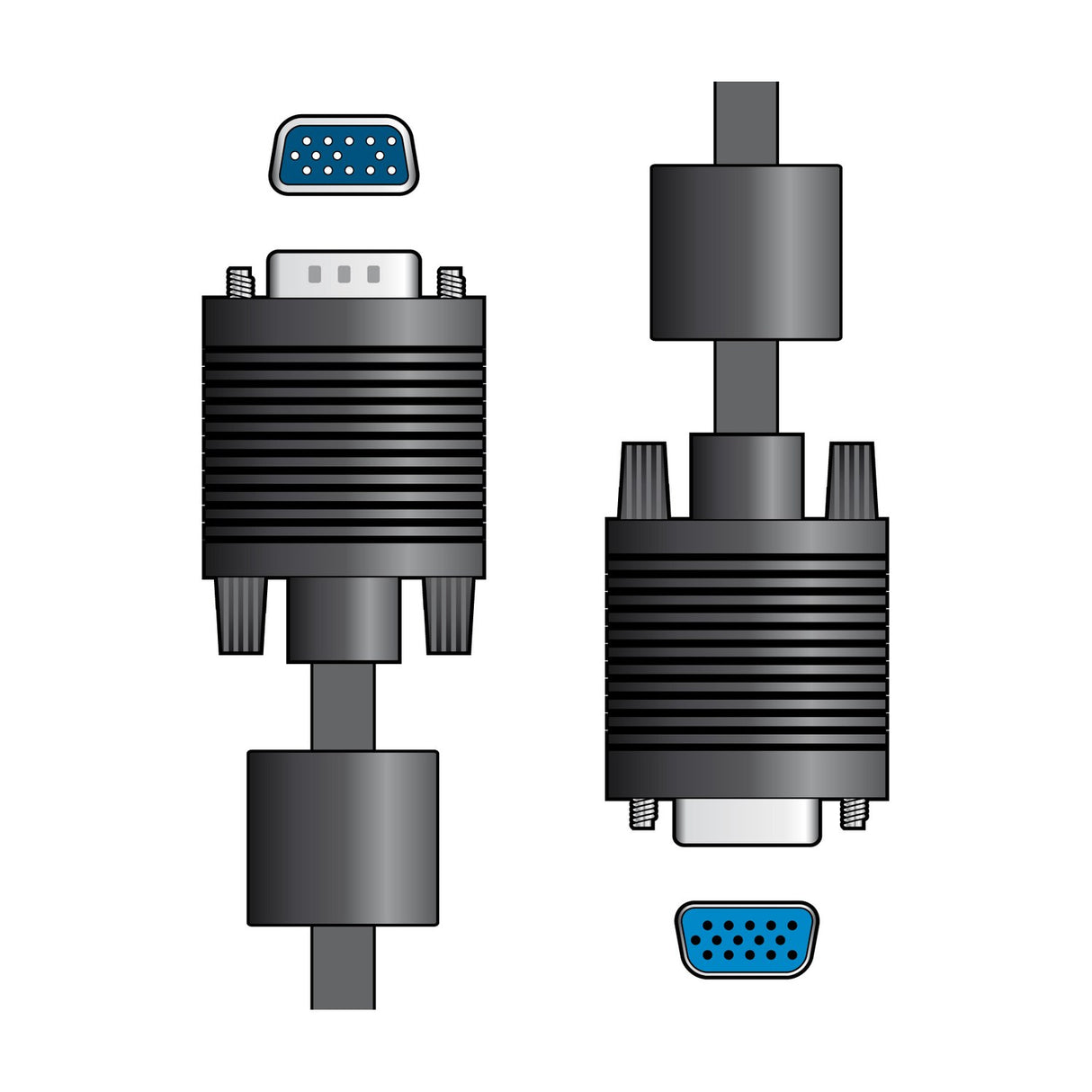 AV:Link VGA plug to plug 5.0m video cable with two 15-pin D-Sub connectors and ferrite cores, shown on a plain white background.