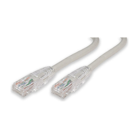 AV:Link Cat6 UTP RJ45 Ethernet patch lead in grey with two clear moulded RJ45 plugs showing twisted copper pairs, on a plain white background.