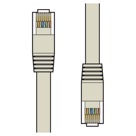 Illustration of two ends of the AV:Link Cat6 Patch Lead UTP RJ45 Plug To RJ45 Plug - 2m cable: one shown from the side with a visible latch, and the other head-on, revealing the colored wires within the transparent connector. These cables, featuring beige outer jackets, are ideal for high-speed data transmission to compatible network devices.