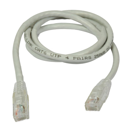 AV:Link Cat6 UTP RJ45 Ethernet patch lead in grey, coiled with two clear RJ45 plugs on each end, shown on a plain white background.