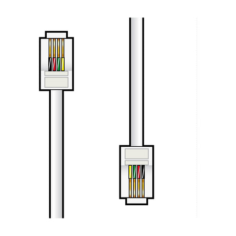 AV:Link RJ11 6P4C plug to plug 10m modular lead in white with visible coloured conductors at both connectors, shown on a plain background.